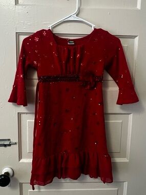 Dollie & Me Red Sequin Flower Waist Party Dress